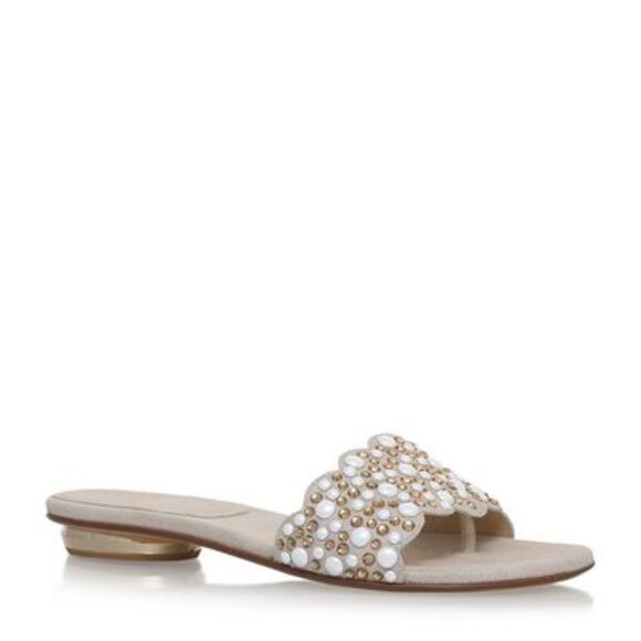 Stuart Weitzman Napoli Pearly Crystal Flat Slide Sandals 6.5 M - Picture 1 of 12